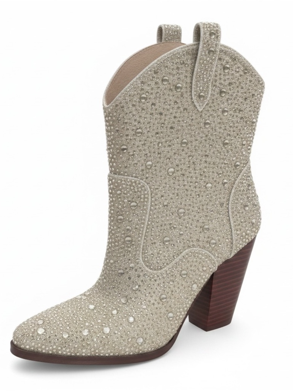 Jessica Simpson Cream Rhinestone Western Ankle Boots